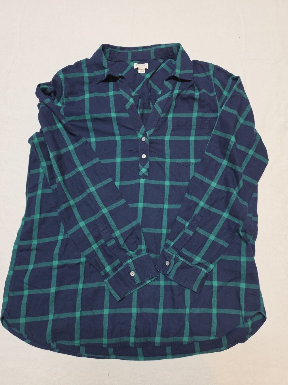 J. Crew Womens Size M Green And Blue Plaid Quarter Sleeve Shirt